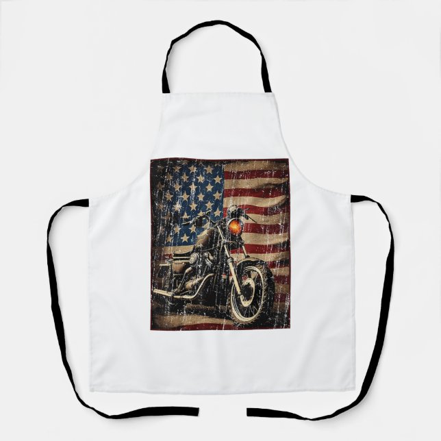 Motorcycle USA Flag Retro Biker Apron (Front)