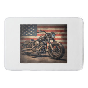 Motorcycle USA Flag Retro Biker Bath Mat