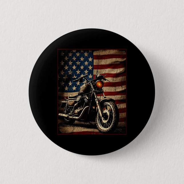 Motorcycle Usa Flag Retro Biker  Button (Front)