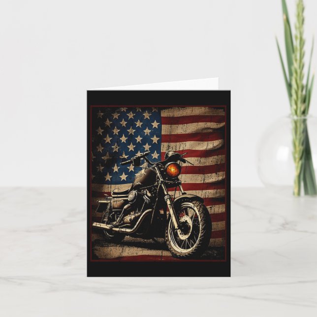 Motorcycle Usa Flag Retro Biker  Card (Front)