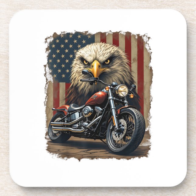 Motorcycle USA Flag Retro Biker Chopper Beverage Coaster (Front)