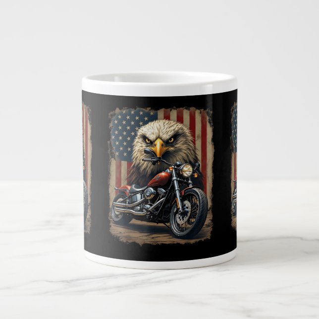 Motorcycle USA Flag Retro Biker Chopper Giant Coffee Mug (Front)