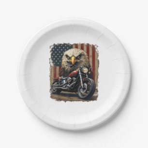 Motorcycle USA Flag Retro Biker Chopper Paper Plates
