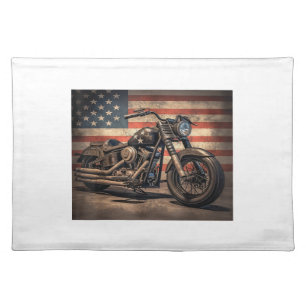 Motorcycle USA Flag Retro Biker Cloth Placemat