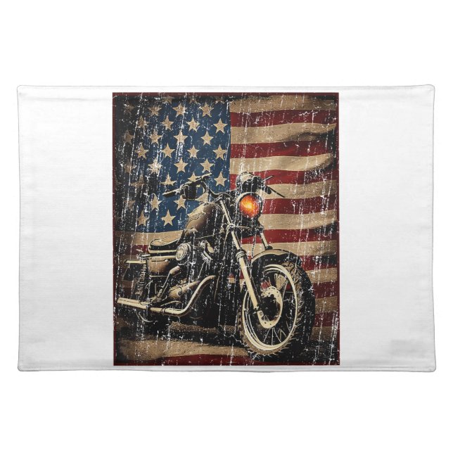 Motorcycle USA Flag Retro Biker Cloth Placemat (Front)