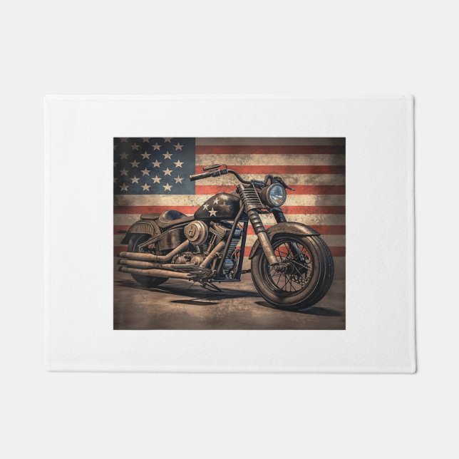 Motorcycle USA Flag Retro Biker Doormat (Front)