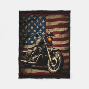 Motorcycle Usa Flag Retro Biker Fleece Blanket