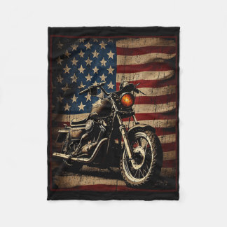 Motorcycle Usa Flag Retro Biker Fleece Blanket