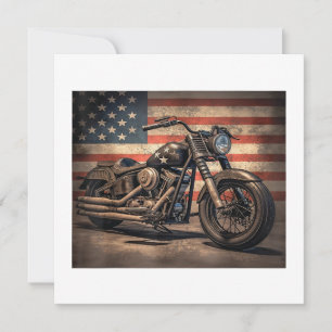 Motorcycle USA Flag Retro Biker Invitation
