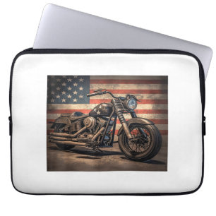 Motorcycle USA Flag Retro Biker Laptop Sleeve