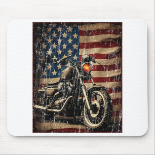 Motorcycle USA Flag Retro Biker Mouse Pad