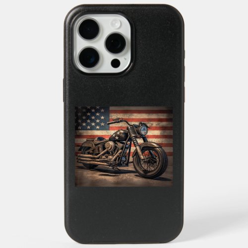 Motorcycle USA Flag Retro Biker iPhone 15 Pro Max Case