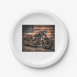 Motorcycle USA Flag Retro Biker Paper Plates