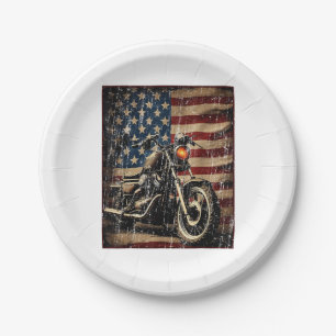 Motorcycle USA Flag Retro Biker Paper Plates