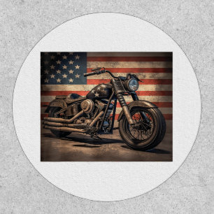 Motorcycle USA Flag Retro Biker Patch