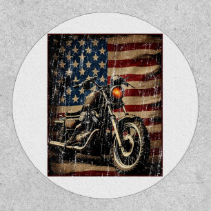 Motorcycle USA Flag Retro Biker Patch