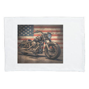 Motorcycle USA Flag Retro Biker Pillow Case