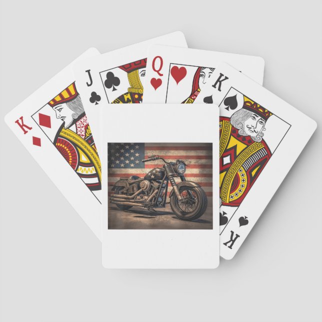 Motorcycle USA Flag Retro Biker Poker Cards (Back)
