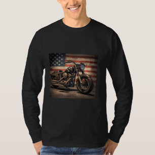 Motorcycle USA Flag Retro Biker T-Shirt