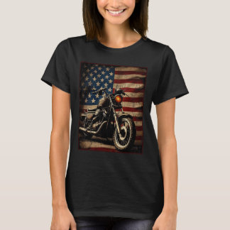 Motorcycle Usa Flag Retro Biker T-Shirt