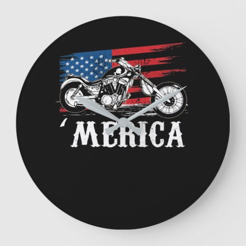 Motorcycle Vintage America Flag Large Clock