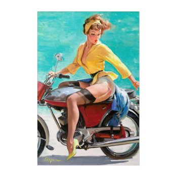 Motorcycle Vintage Pinup Girl Acrylic Print by PinUpGallery at Zazzle