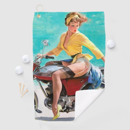 Motorcycle Vintage Pinup Girl Golf Towel