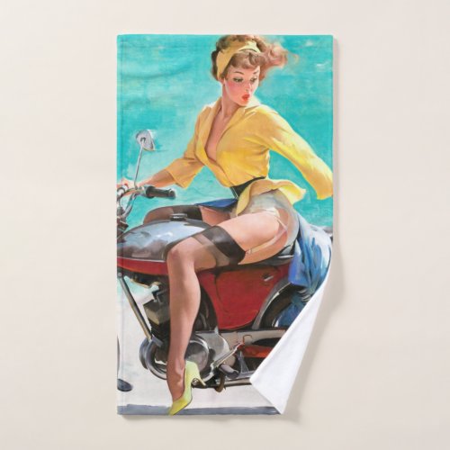 Motorcycle Vintage Pinup Girl Hand Towel