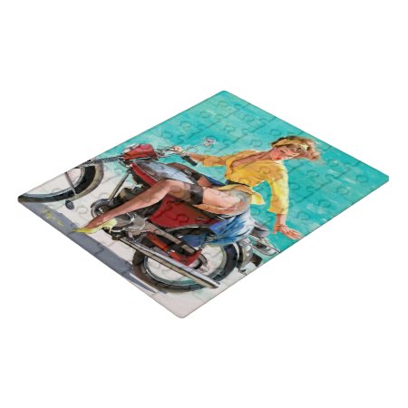 Motorcycle Vintage Pinup Girl Jigsaw Puzzle