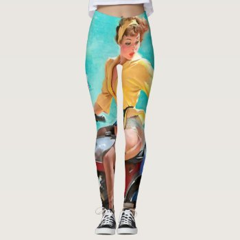 Motorcycle Vintage Pinup Girl Leggings by PinUpGallery at Zazzle