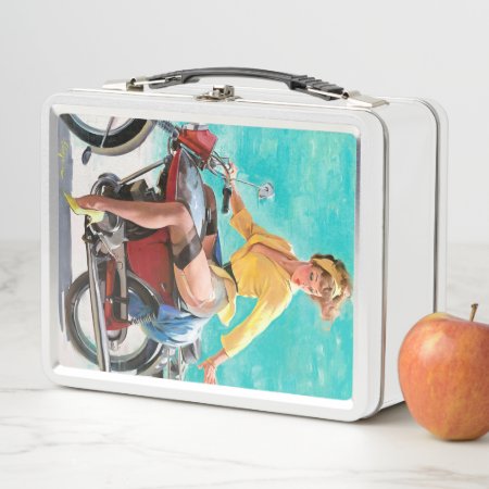 Motorcycle Vintage Pinup Girl Metal Lunch Box