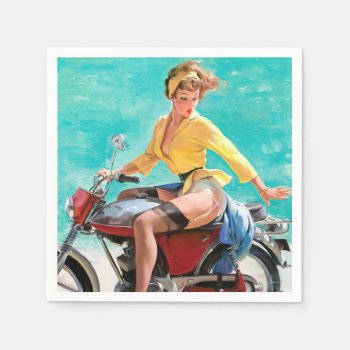 Motorcycle Vintage Pinup Girl Napkins by PinUpGallery at Zazzle