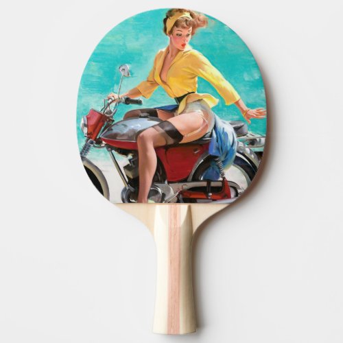 Motorcycle Vintage Pinup Girl Ping Pong Paddle