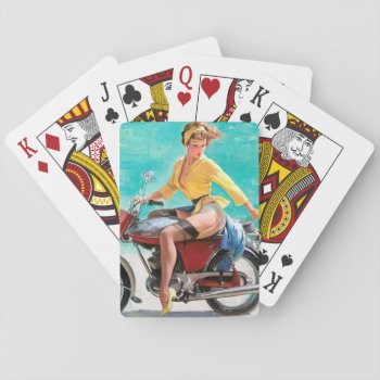 Motorcycle Vintage Pinup Girl Playing Cards by PinUpGallery at Zazzle