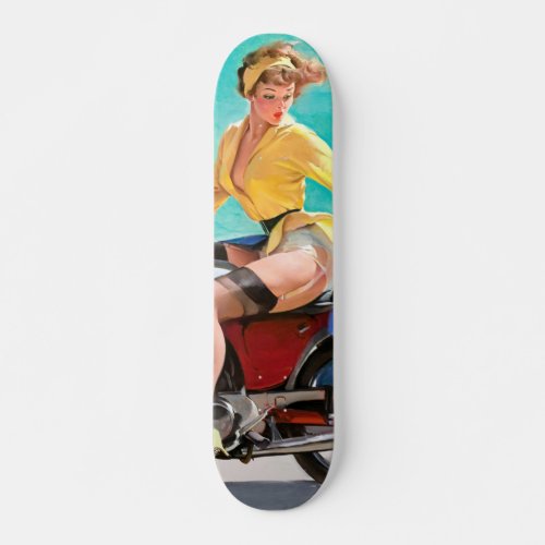 Motorcycle Vintage Pinup Girl Skateboard