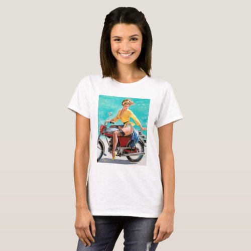 Motorcycle Vintage Pinup Girl T_Shirt