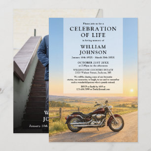 Motorcycle Watercolor Celebration of Life Photo Invitation