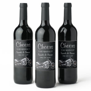 Motorcycle Wedding Cheers Wine Label