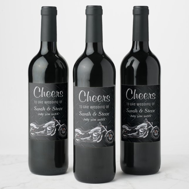 Motorcycle Wedding Cheers Wine Label (Bottles)
