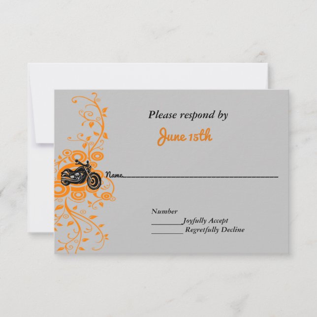 Motorcycle Wedding Gray, Orange, Black RSVP Invitation (Front)
