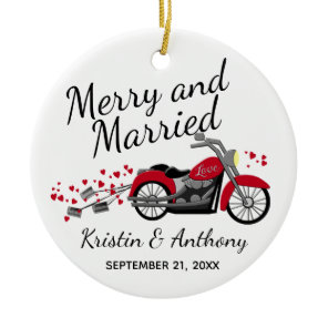 Motorcycle Wedding Newlywed Merry & Married Ceramic Ornament