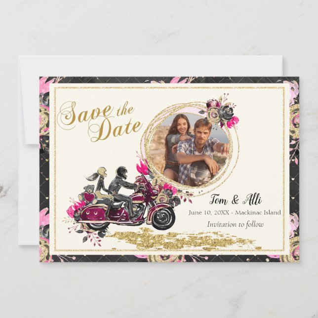 Motorcycle Wedding Photo Save the Date Invitation (Front)