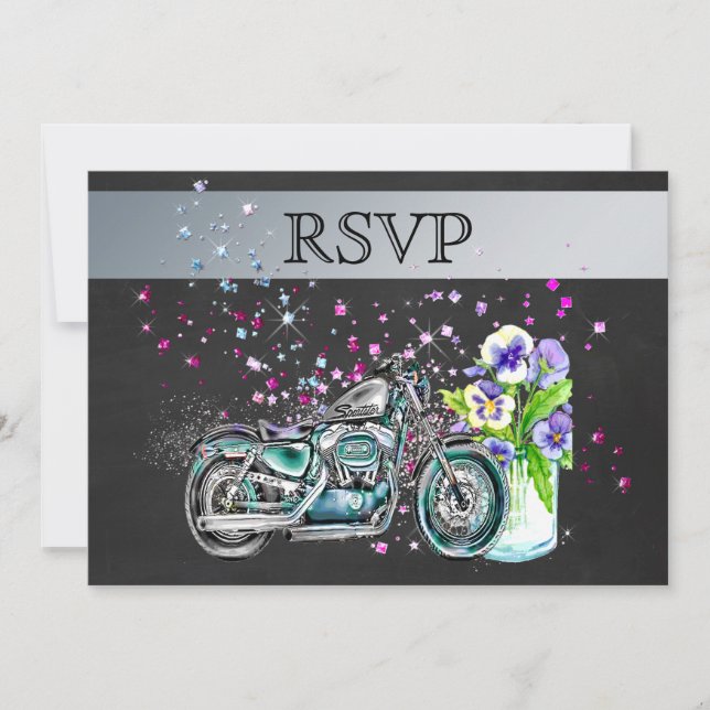 Motorcycle Wedding RSVP with Mason Jar Invitation (Front)