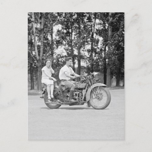 Motorcycle With A Side_saddle Passenger Postcard