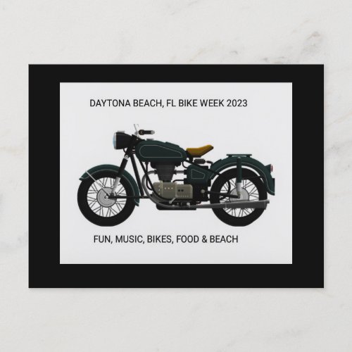 Motorcycle with black Daytona Beach Bike Week 2023 Postcard