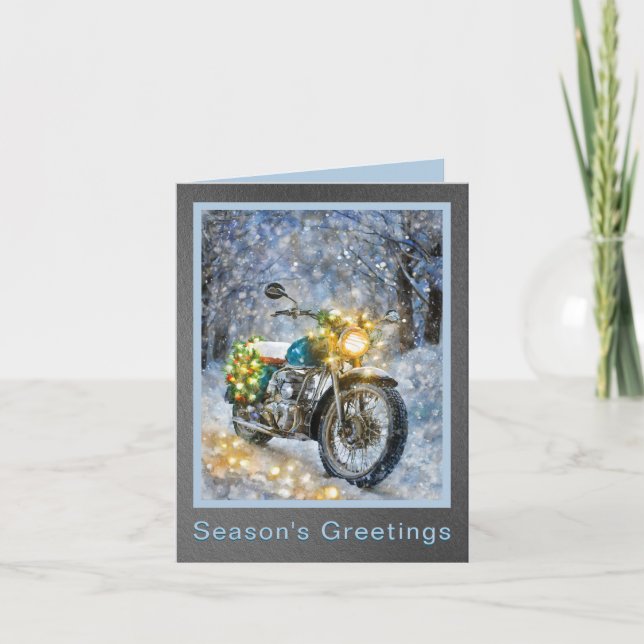 Motorcycle with Christmas Lights Holiday Card (Front)
