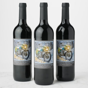 Motorcycle with Christmas Lights Wine Label