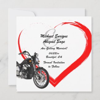 Motorcycle With Red Heart Wedding Save The Date