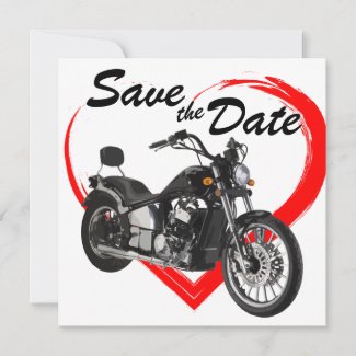 Motorcycle With Red Heart Wedding Save The Date