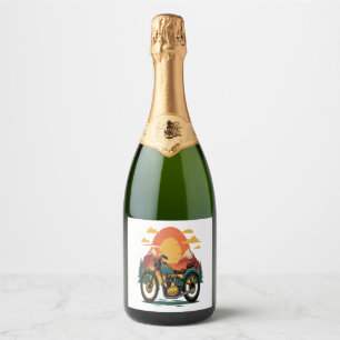 Motorcycle with USA Flag, 4th July Sparkling Wine Label